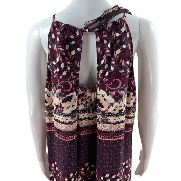 Maison Tara Womens 14 Boho Maxi Floral Geometric Halter Burgundy Dress Fairycore - Picture 7 of 12